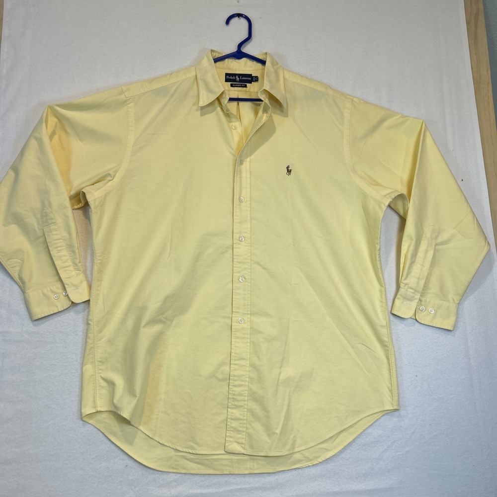 Ralph Lauren Shirt Mens Size 17 34/35 Yellow Button Down Long Sleeve Vtg Preppy